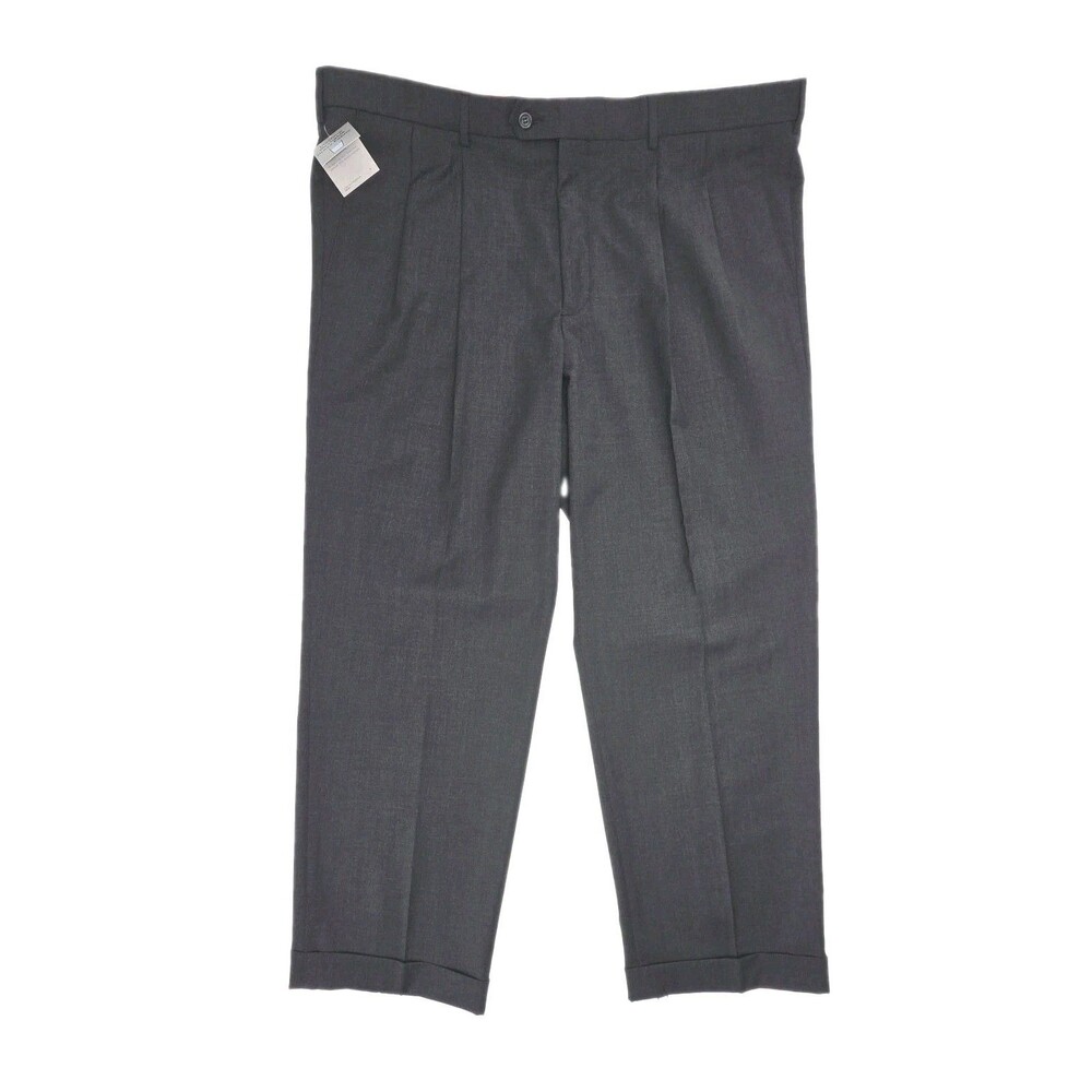 Dockers Dress Pants Premium Gray Men Sz 42 x 30 Wool Blend Pleated Cuffs NEW